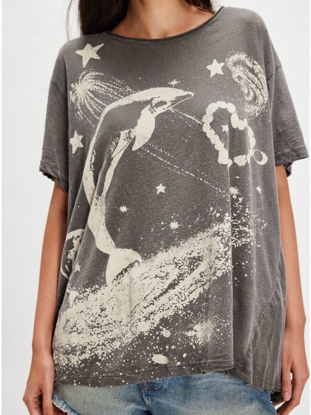Magnolia Pearl Gray Short Sleeve Tee with Cream Whale & Galaxy Print